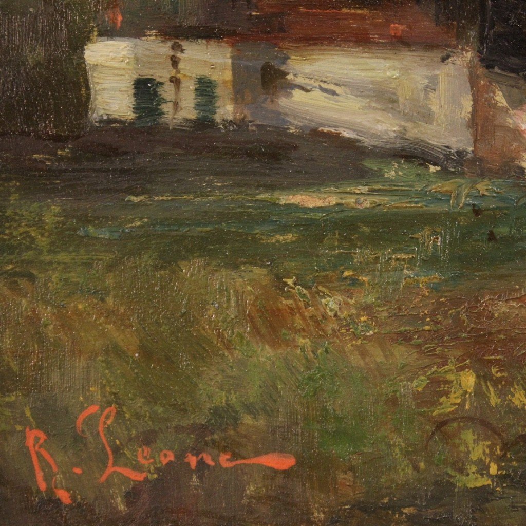 Dipinto olio su masonite paesaggio di montagna del XX secolo-photo-1