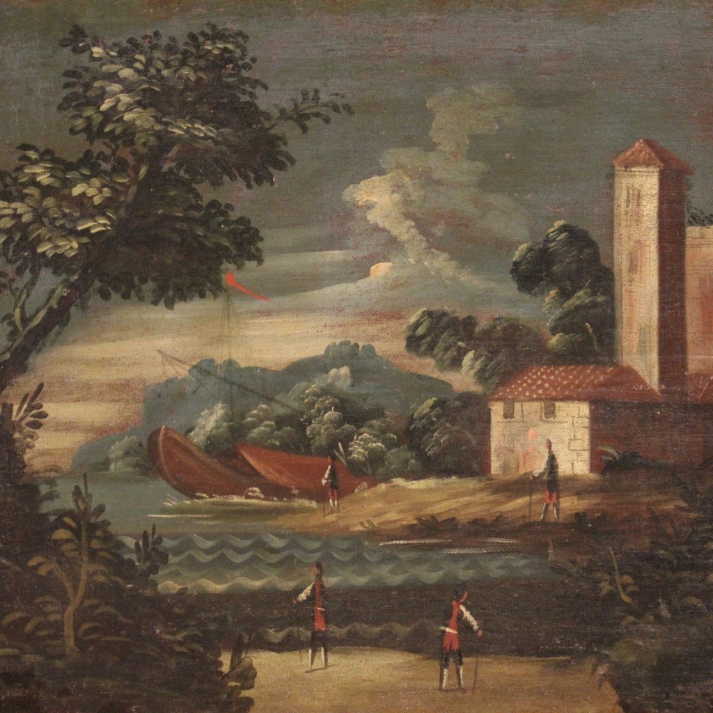 Quadro italiano marina olio su tela del XVIII secolo-photo-3