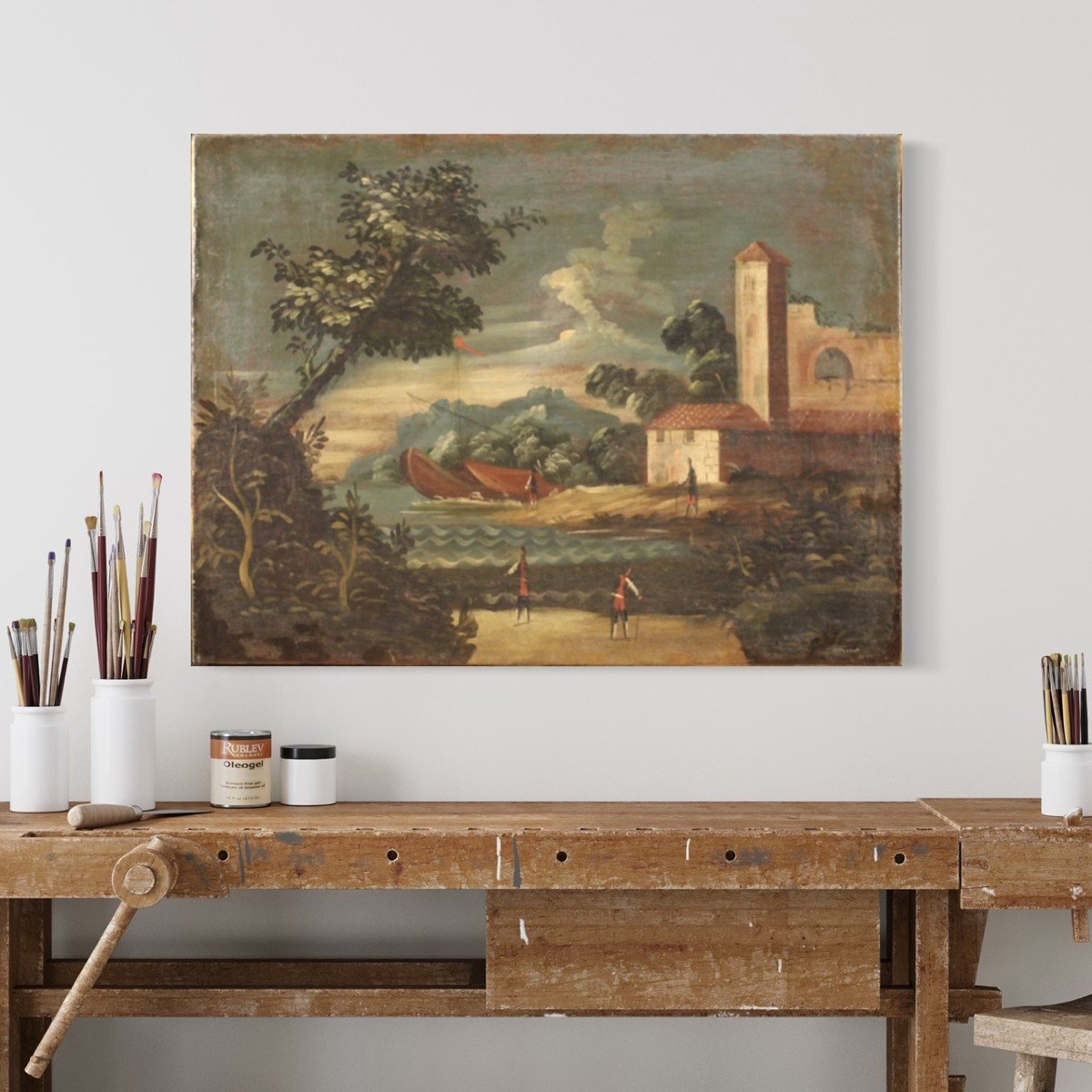 Quadro italiano marina olio su tela del XVIII secolo-photo-4