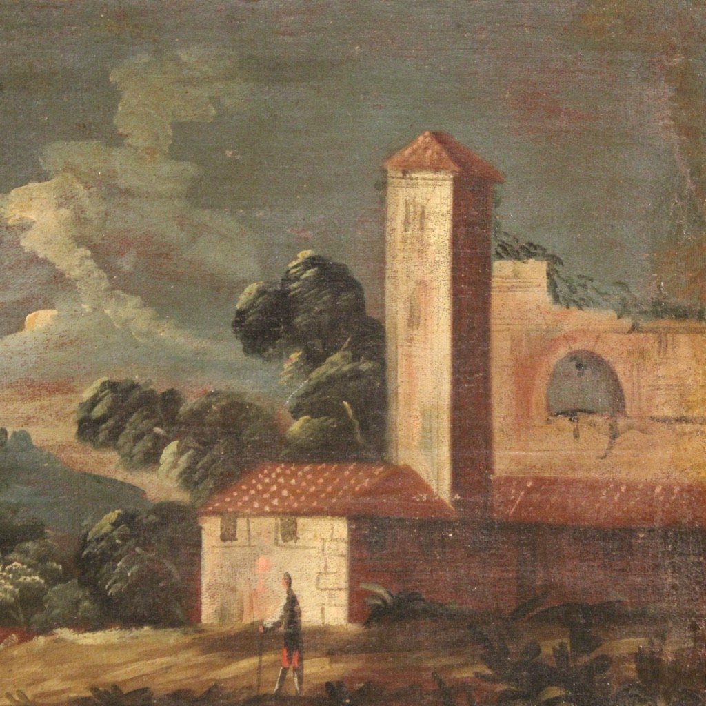 Quadro italiano marina olio su tela del XVIII secolo-photo-5