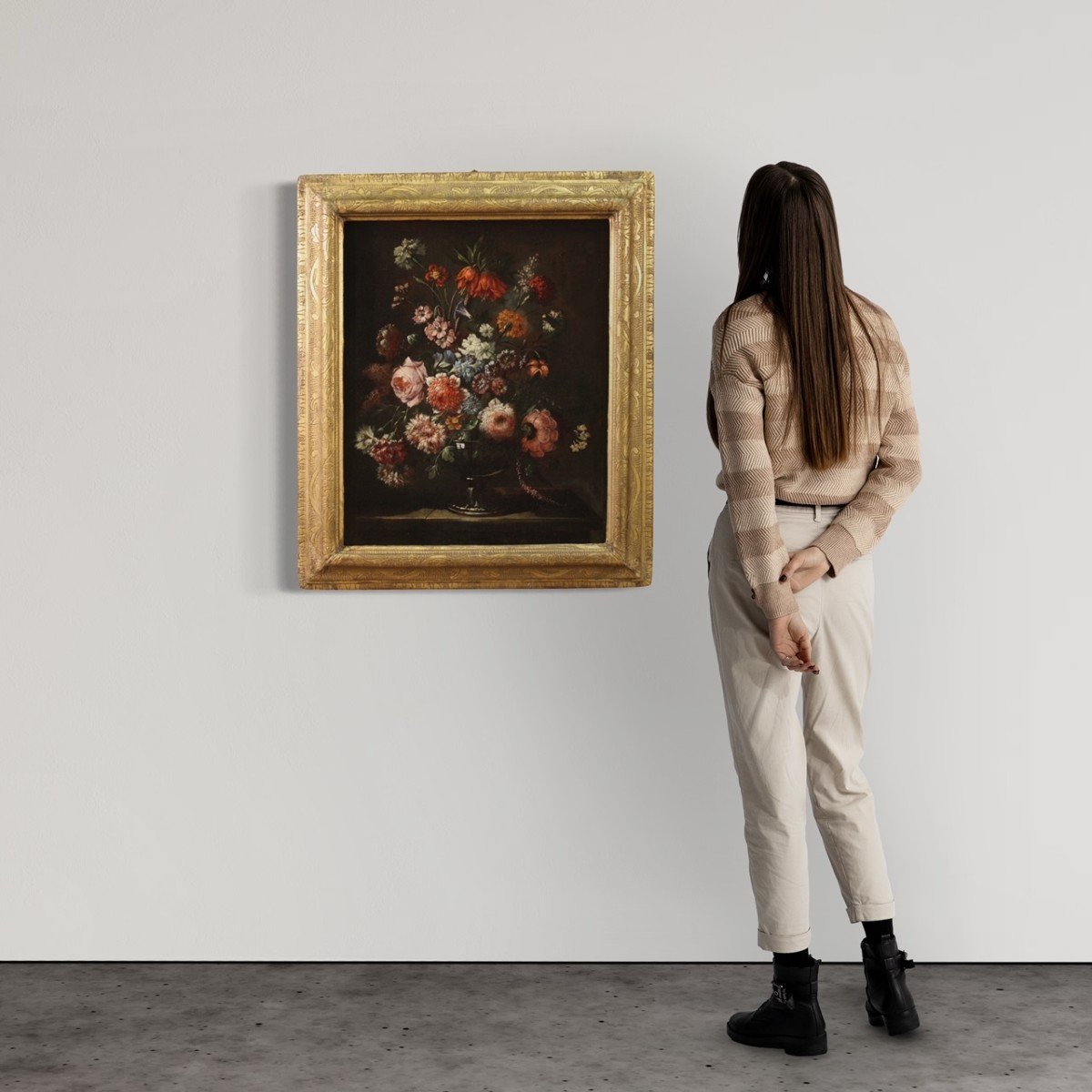 Dipinto natura morta con vaso di fiori e cornice coeva del XVII secolo-photo-3