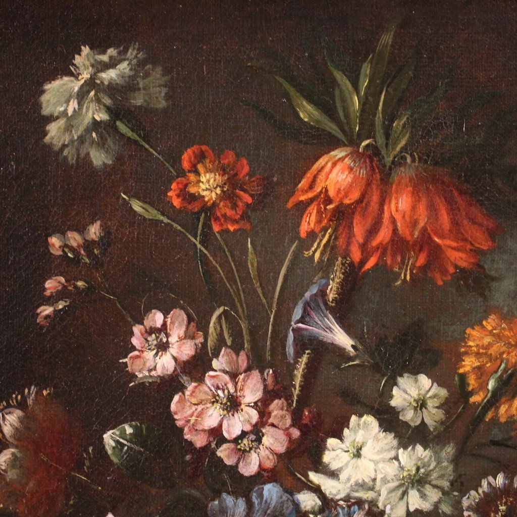 Dipinto natura morta con vaso di fiori e cornice coeva del XVII secolo-photo-1