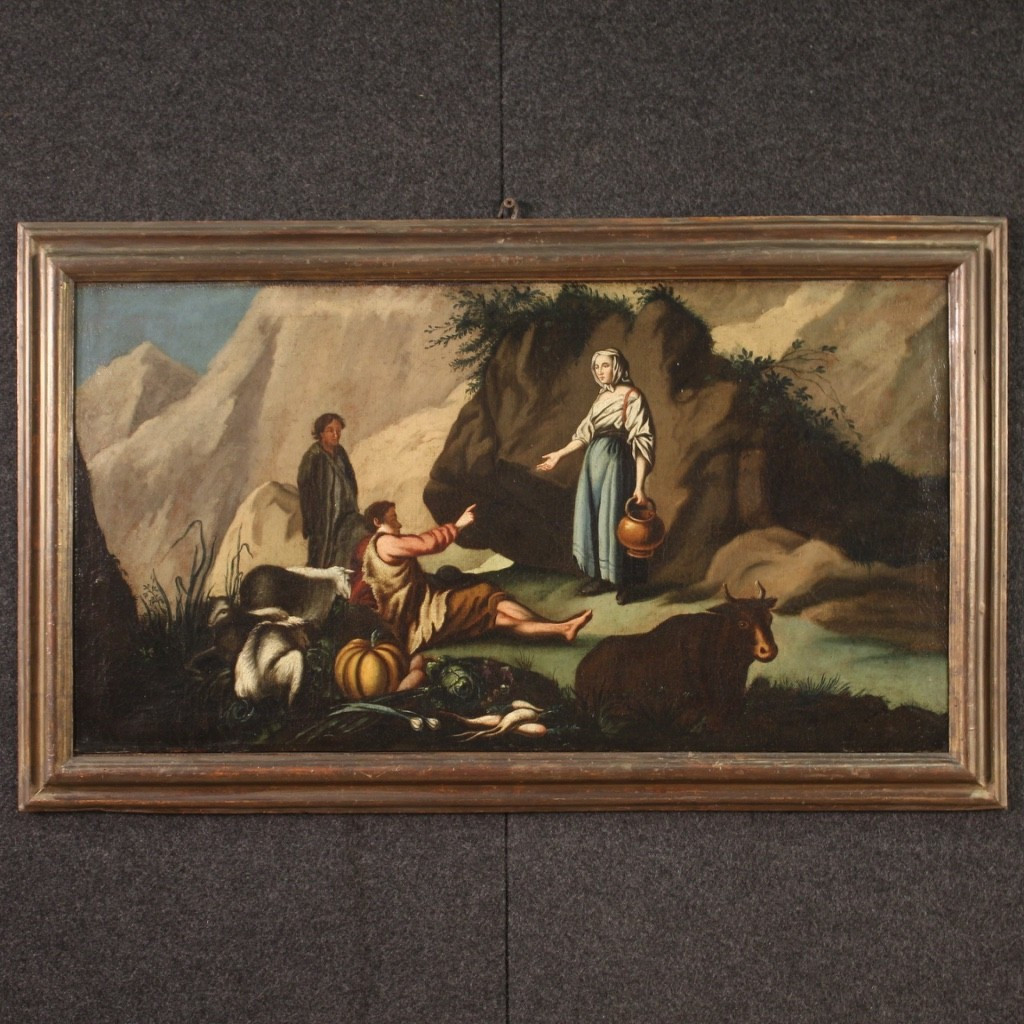 Dipinto paesaggio scena pastorale del XVIII secolo