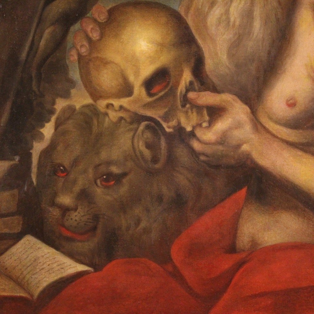 Antico dipinto religioso del XVII secolo, San Girolamo-photo-4