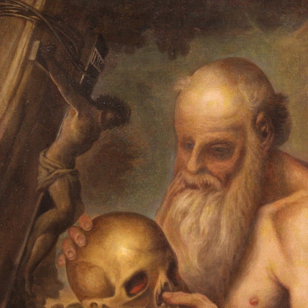 Antico dipinto religioso del XVII secolo, San Girolamo-photo-5