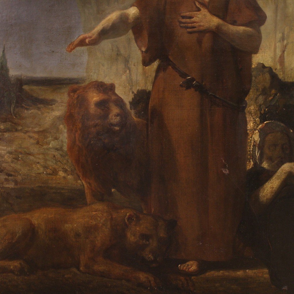 Dipinto antico del XIX secolo, Sant'Antonio Abate seppellisce San Paolo-photo-3