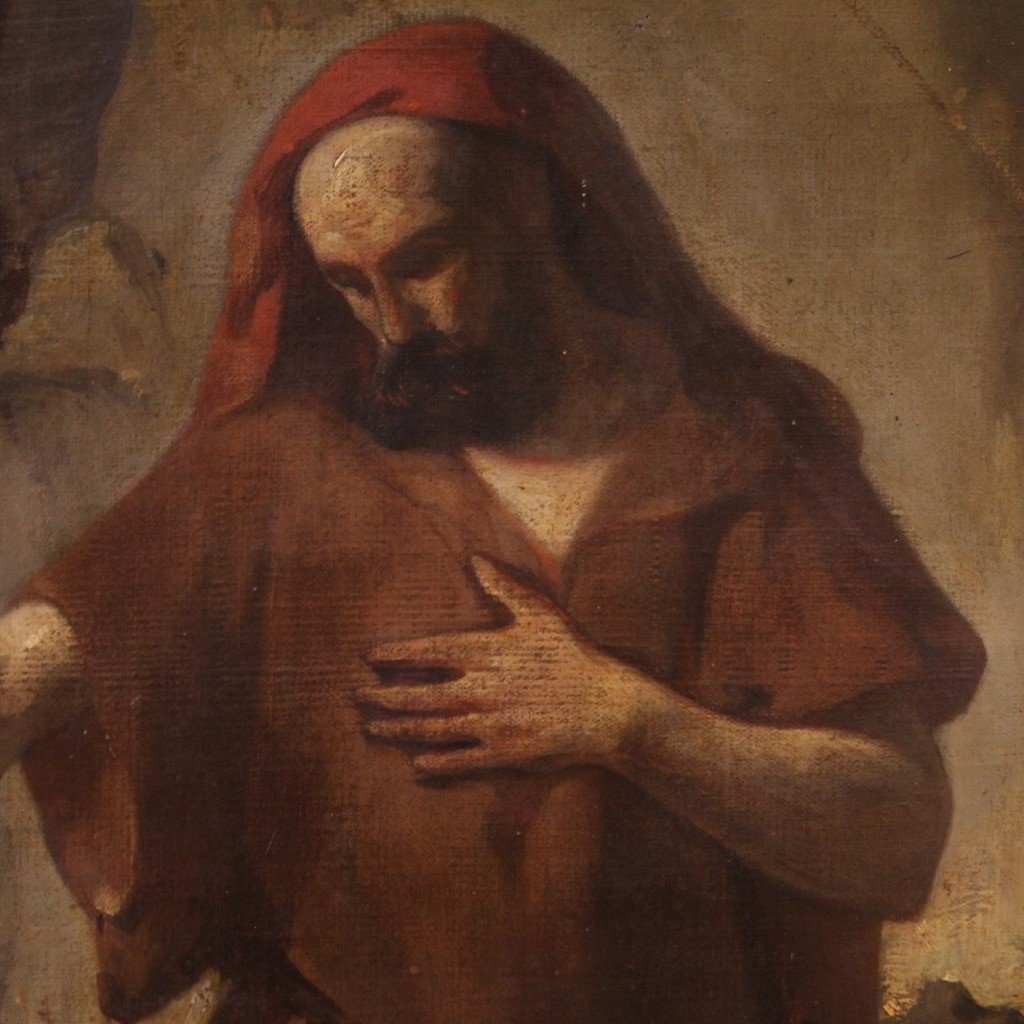 Dipinto antico del XIX secolo, Sant'Antonio Abate seppellisce San Paolo-photo-7