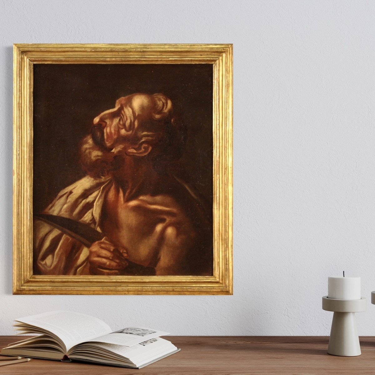 Dipinto religioso olio su tela San Bartolomeo del XVII secolo-photo-2