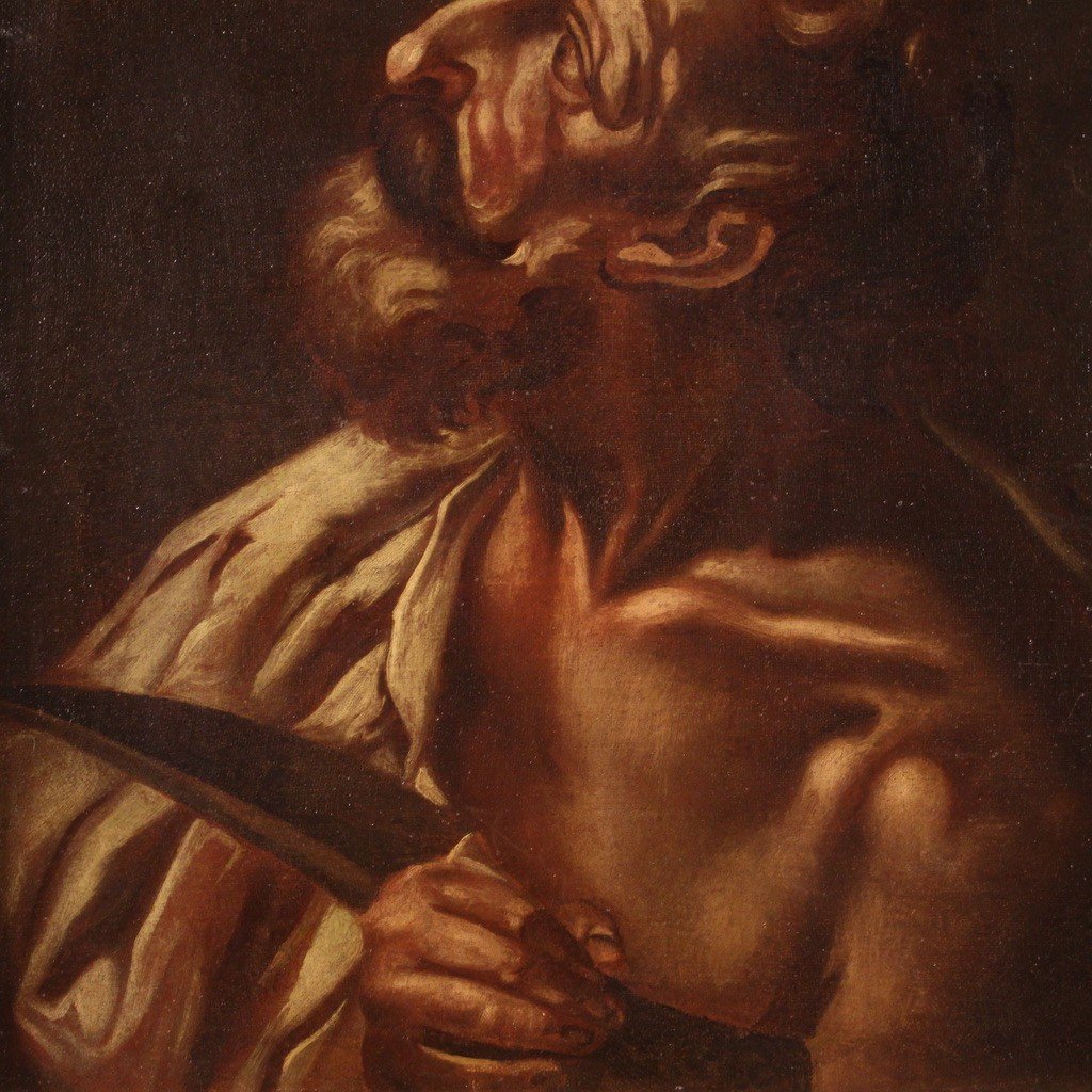 Dipinto religioso olio su tela San Bartolomeo del XVII secolo-photo-1
