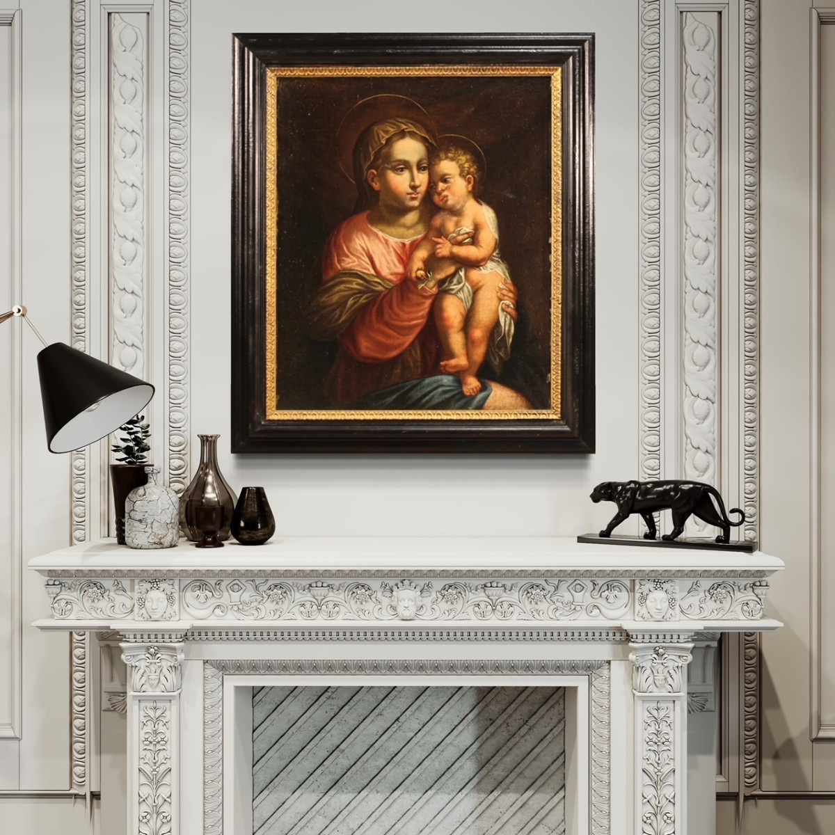 Dipinto antico religioso Madonna con bambino del XVII secolo-photo-2