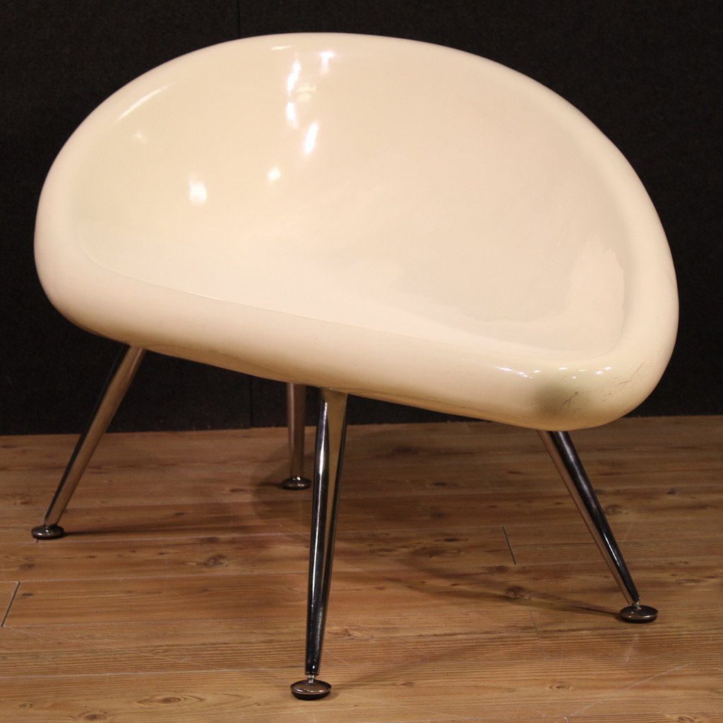 Divano design anni 70' in vetroresina e metallo cromato-photo-4