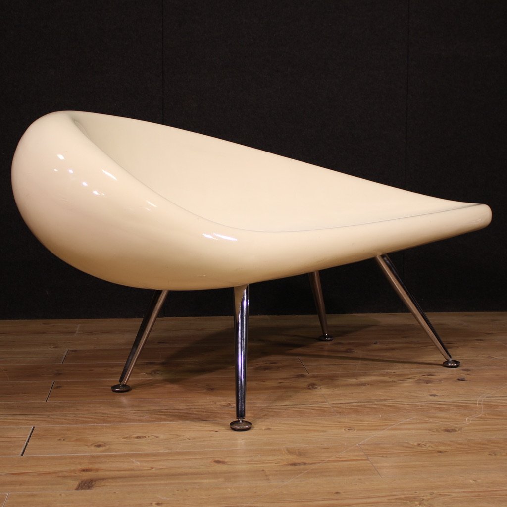 Divano design anni 70' in vetroresina e metallo cromato-photo-3