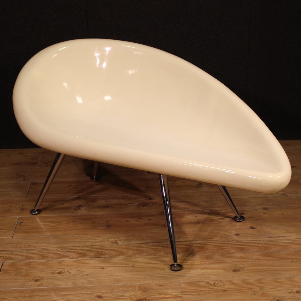 Divano design anni 70' in vetroresina e metallo cromato-photo-7