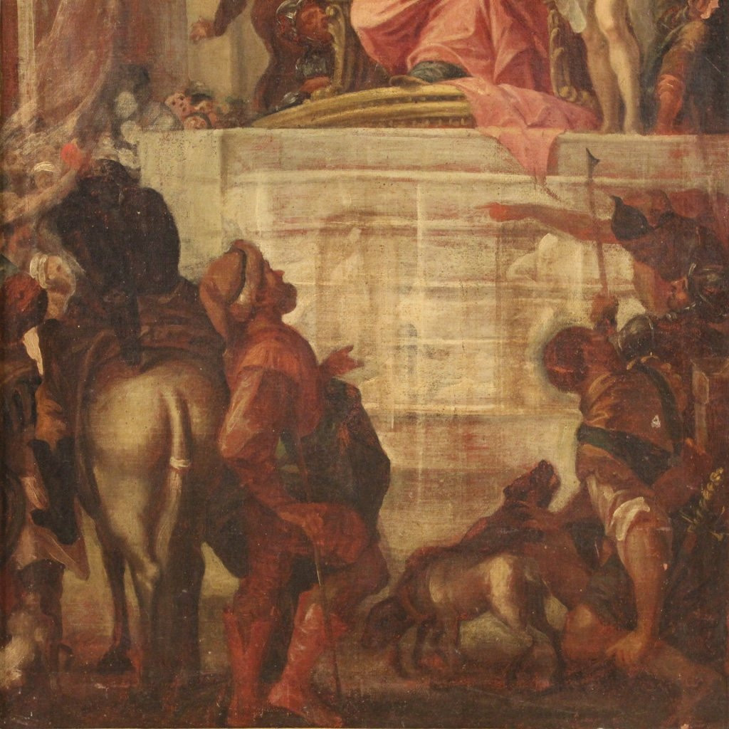 Antico dipinto religioso Gesù e Erode del XVII secolo-photo-1