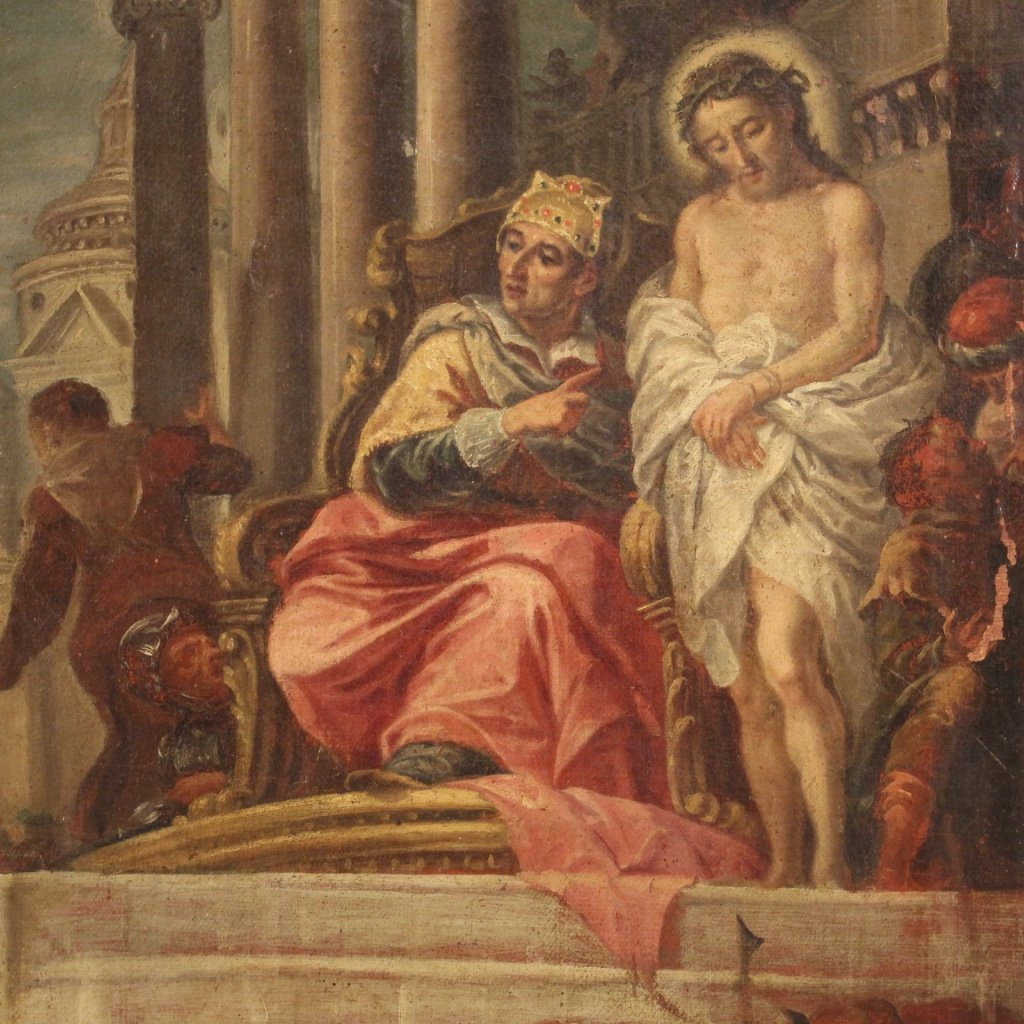 Antico dipinto religioso Gesù e Erode del XVII secolo-photo-2