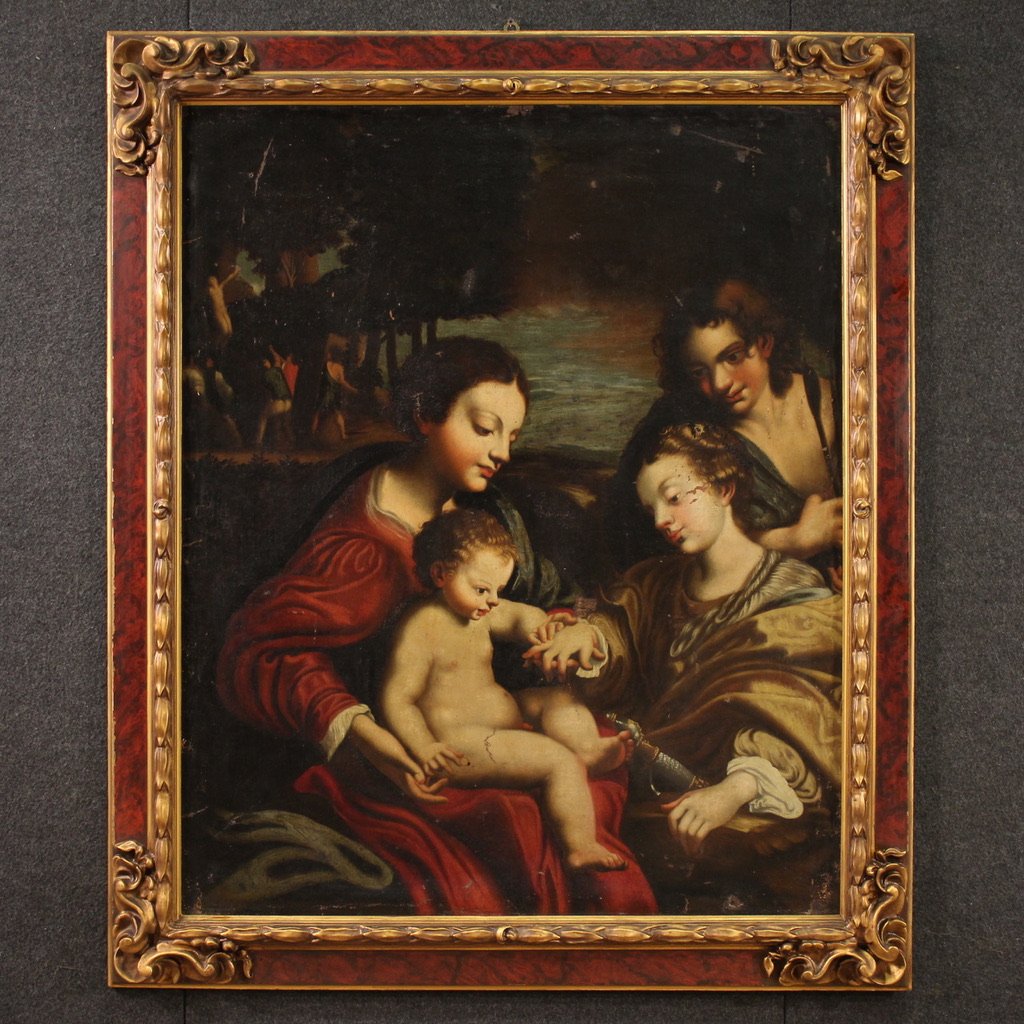 Grande dipinto italiano del XVIII secolo, Matrimonio Mistico di Santa Caterina-photo-2