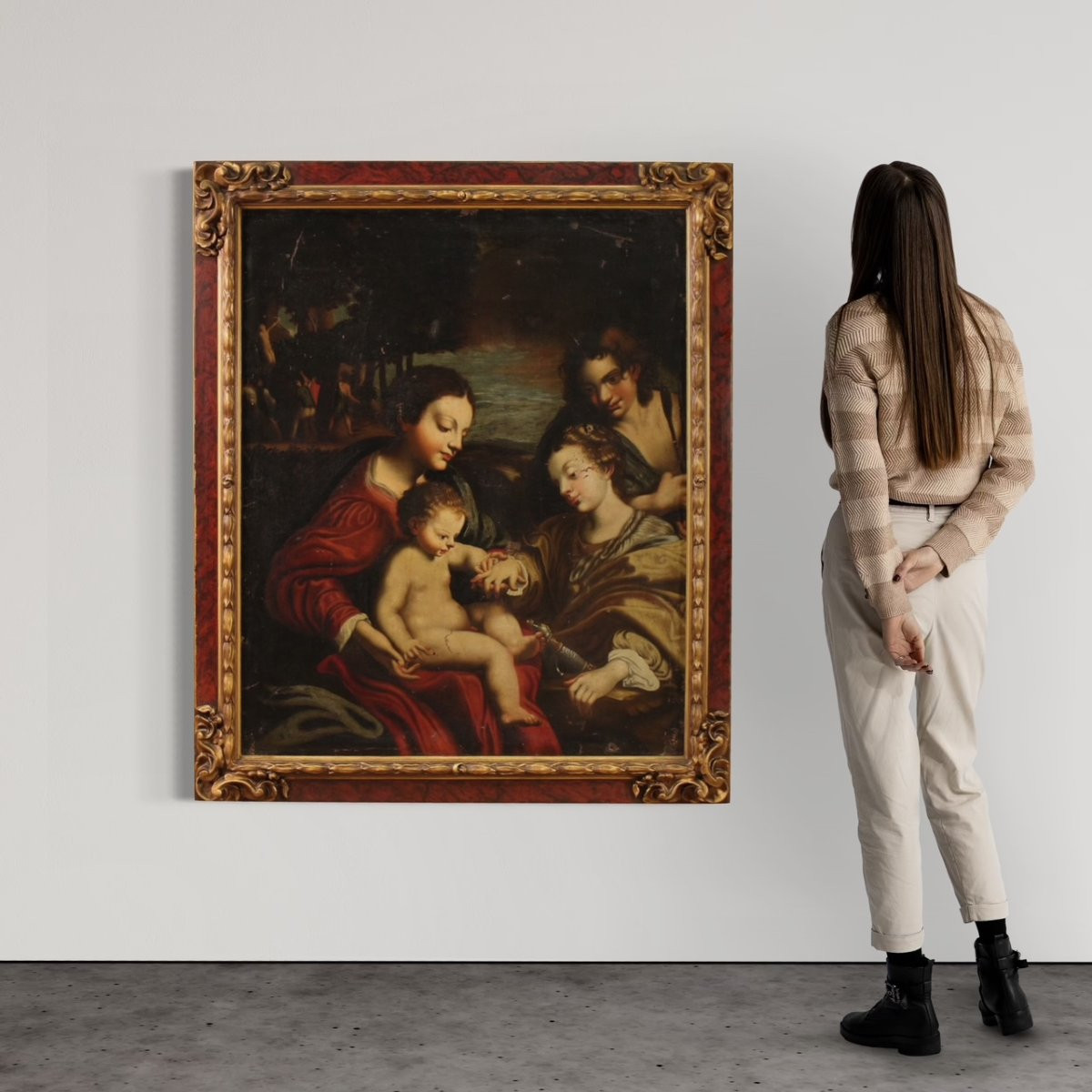 Grande dipinto italiano del XVIII secolo, Matrimonio Mistico di Santa Caterina-photo-3