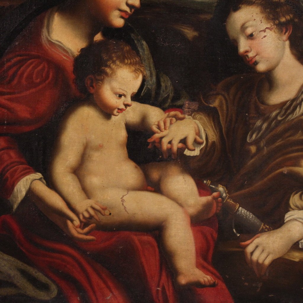 Grande dipinto italiano del XVIII secolo, Matrimonio Mistico di Santa Caterina-photo-3