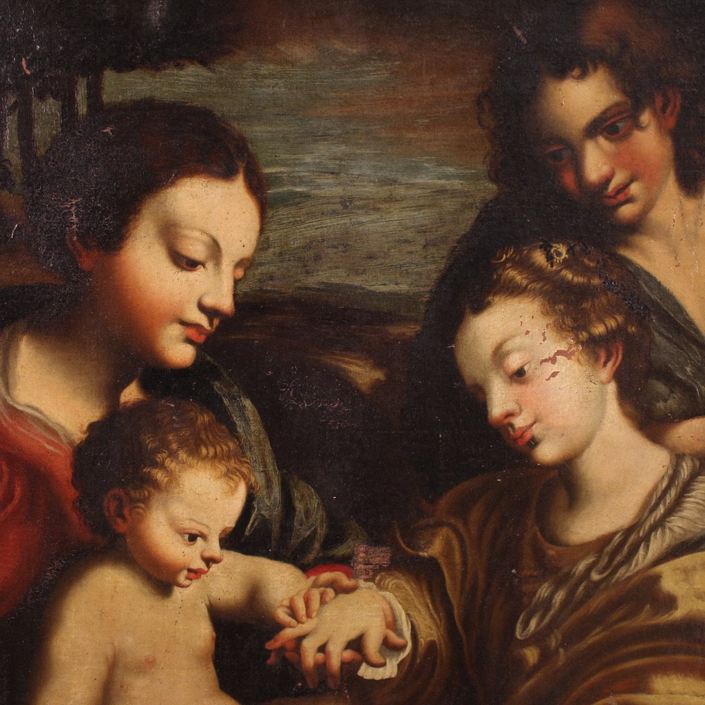 Grande dipinto italiano del XVIII secolo, Matrimonio Mistico di Santa Caterina-photo-5