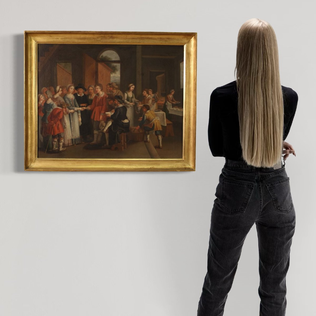 Quadro francese del XIX secolo, scena di genere con matrimonio-photo-2
