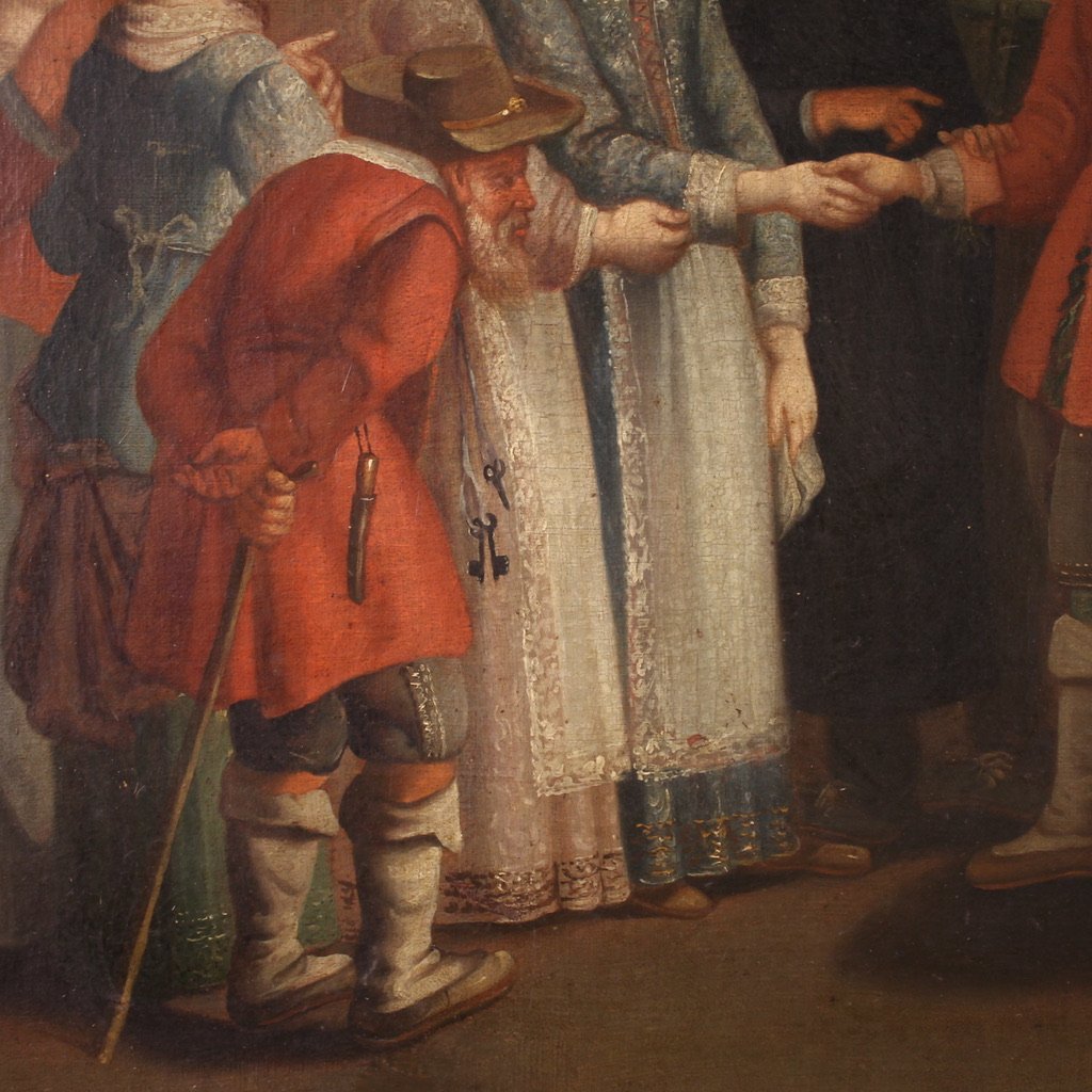 Quadro francese del XIX secolo, scena di genere con matrimonio-photo-3