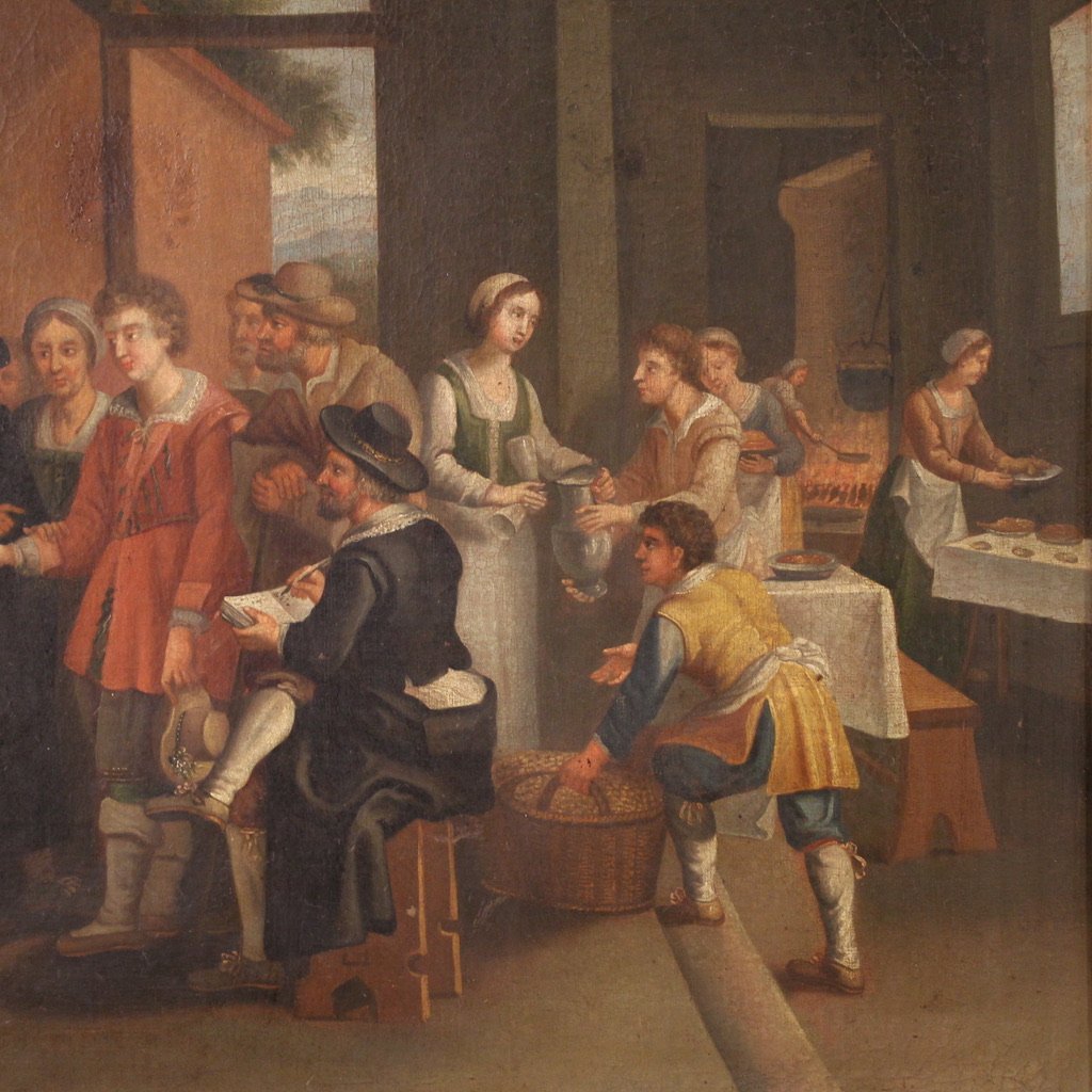 Quadro francese del XIX secolo, scena di genere con matrimonio-photo-1