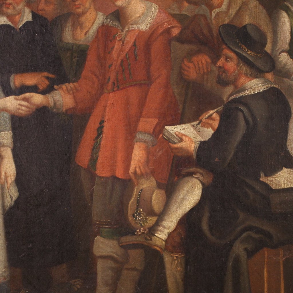 Quadro francese del XIX secolo, scena di genere con matrimonio-photo-7