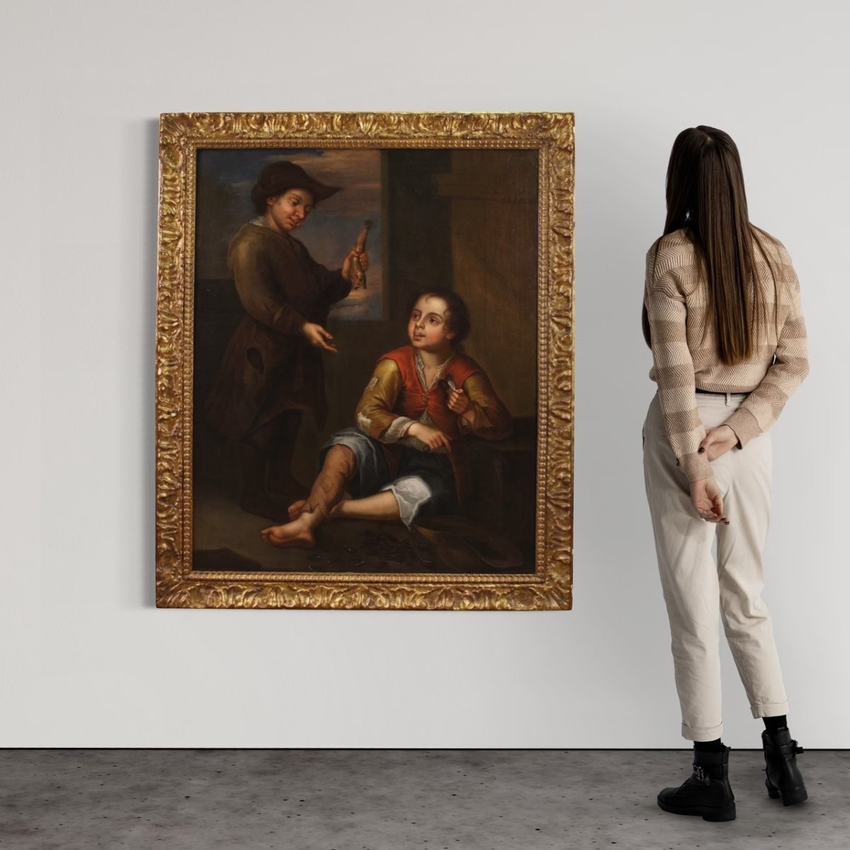 Grande dipinto spagnolo scena di genere del XVIII secolo-photo-2