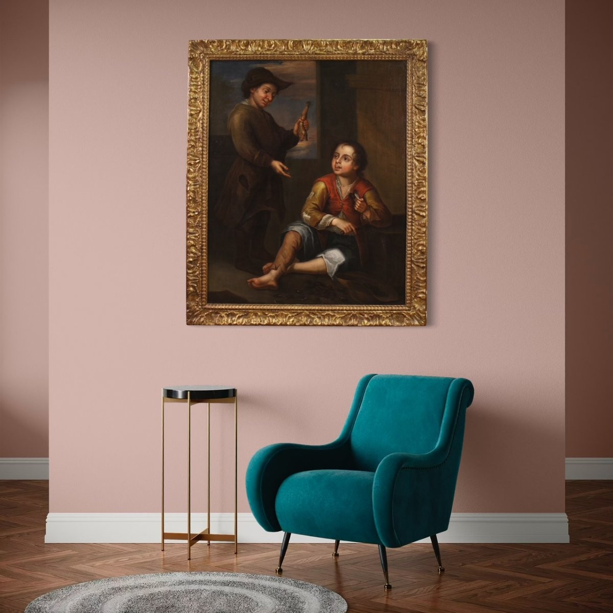Grande dipinto spagnolo scena di genere del XVIII secolo-photo-4