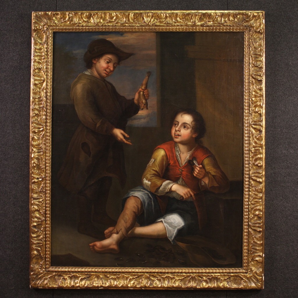Grande dipinto spagnolo scena di genere del XVIII secolo