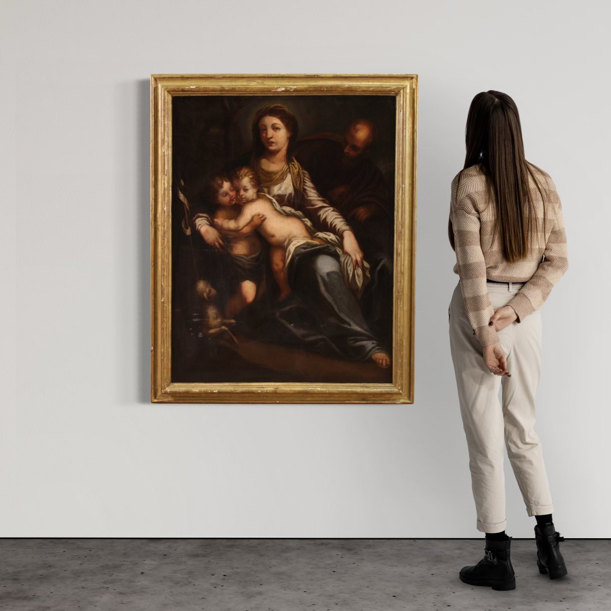 Grande quadro italiano del XVII secolo, Sacra Famiglia con San Giovannino-photo-2