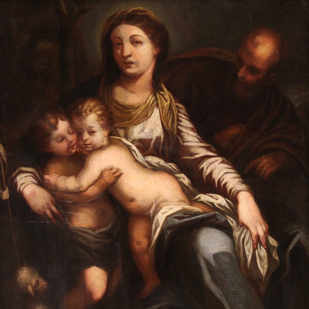Grande quadro italiano del XVII secolo, Sacra Famiglia con San Giovannino-photo-3