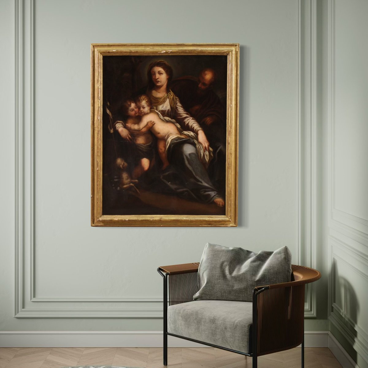 Grande quadro italiano del XVII secolo, Sacra Famiglia con San Giovannino-photo-2