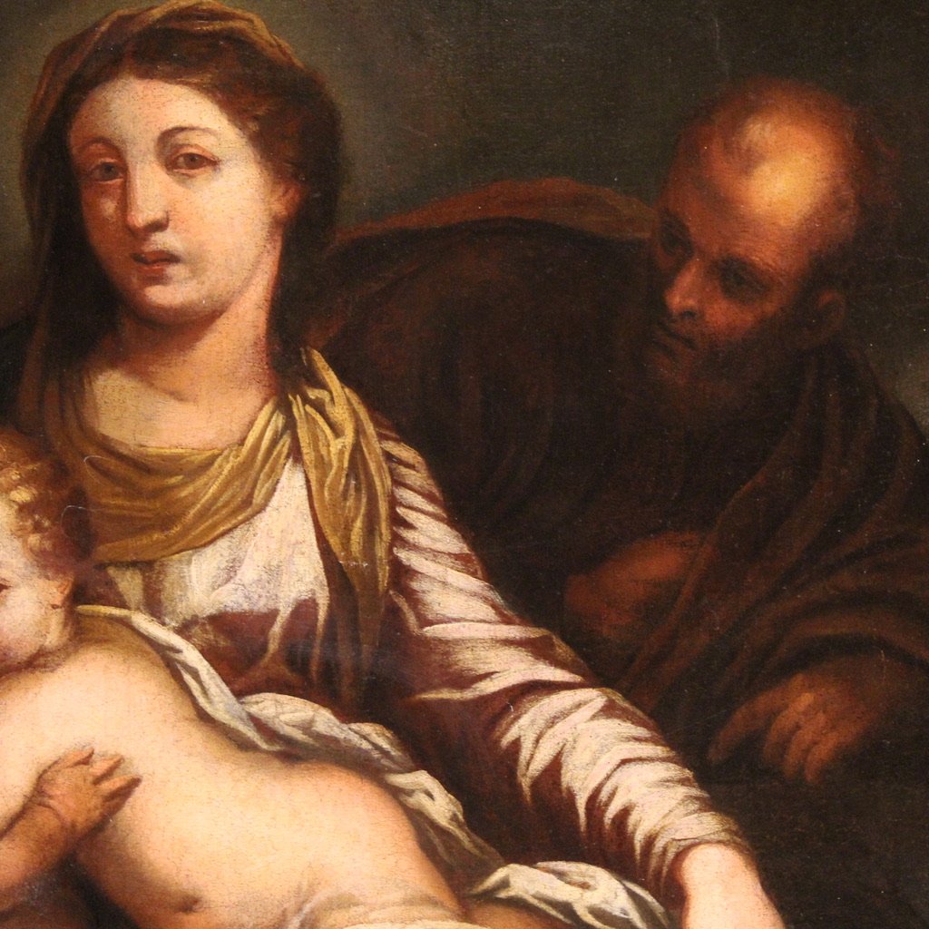 Grande quadro italiano del XVII secolo, Sacra Famiglia con San Giovannino-photo-3