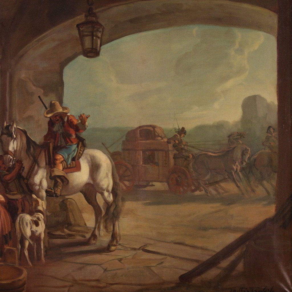 Quadro italiano firmato Mattia Traverso, scena di genere-photo-4
