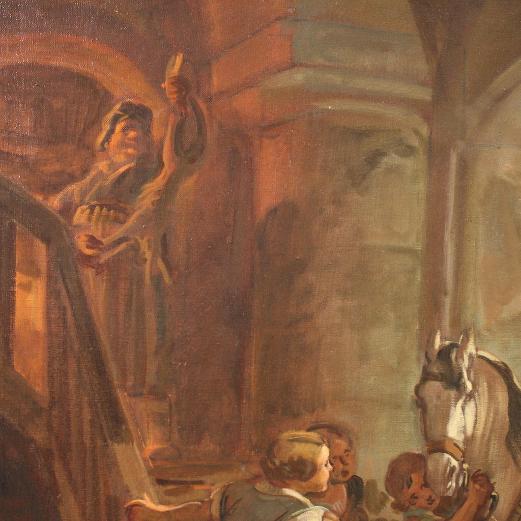 Quadro italiano firmato Mattia Traverso, scena di genere-photo-8