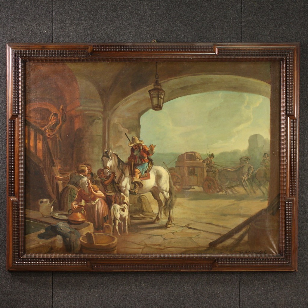 Quadro italiano firmato Mattia Traverso, scena di genere