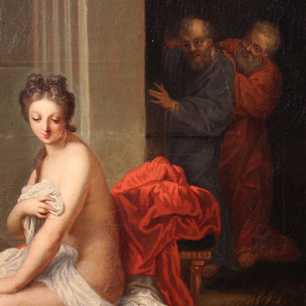 Grande dipinto francese del XVIII secolo, Susanna e i vecchioni-photo-7