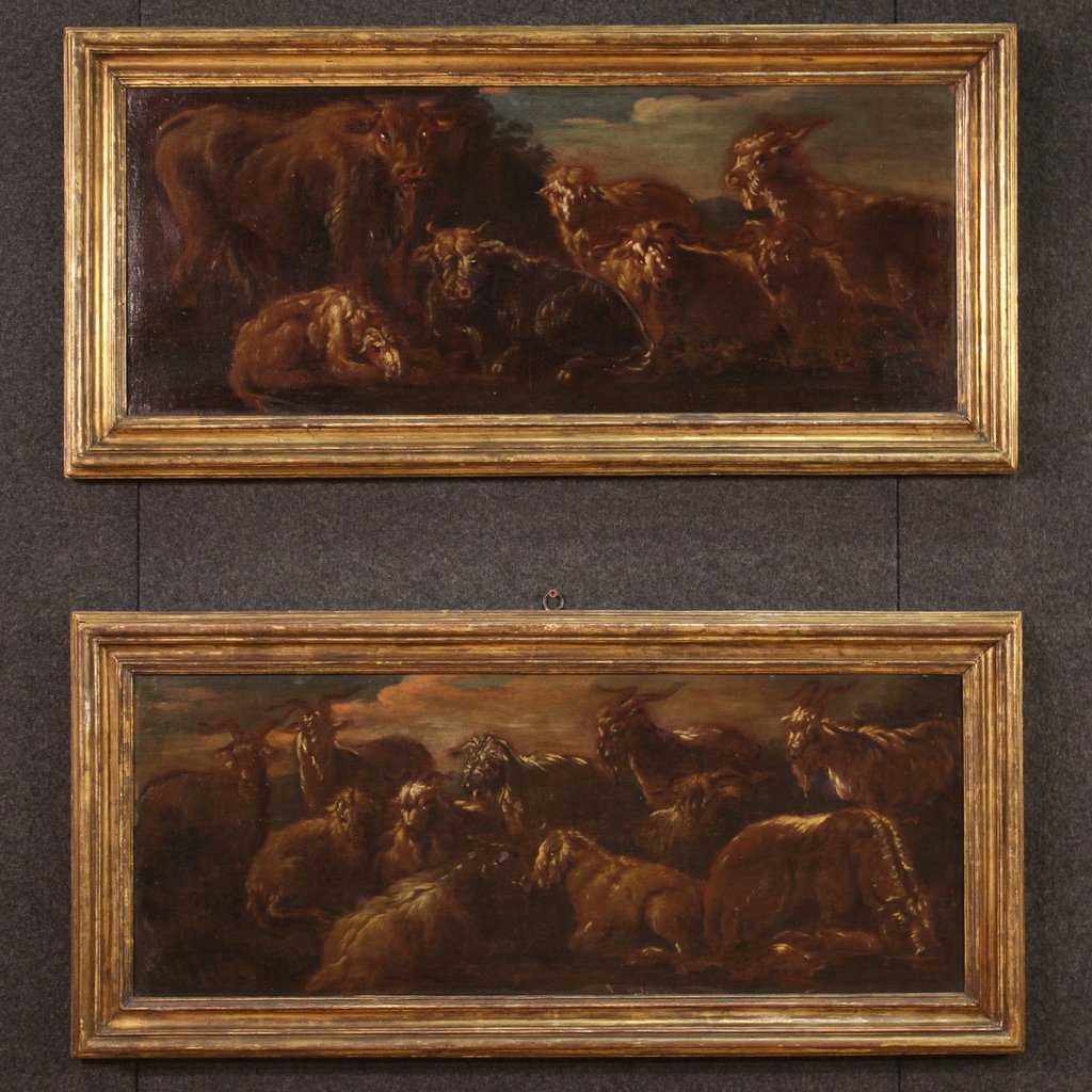 Dipinto italiano del XVII secolo, paesaggio con animali al pascolo-photo-3