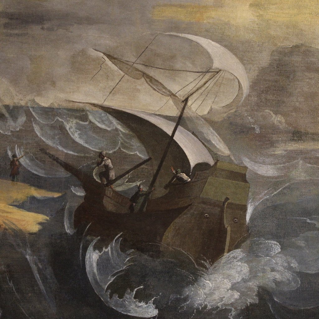 Grande dipinto marina con mare in tempesta del XVII secolo-photo-2