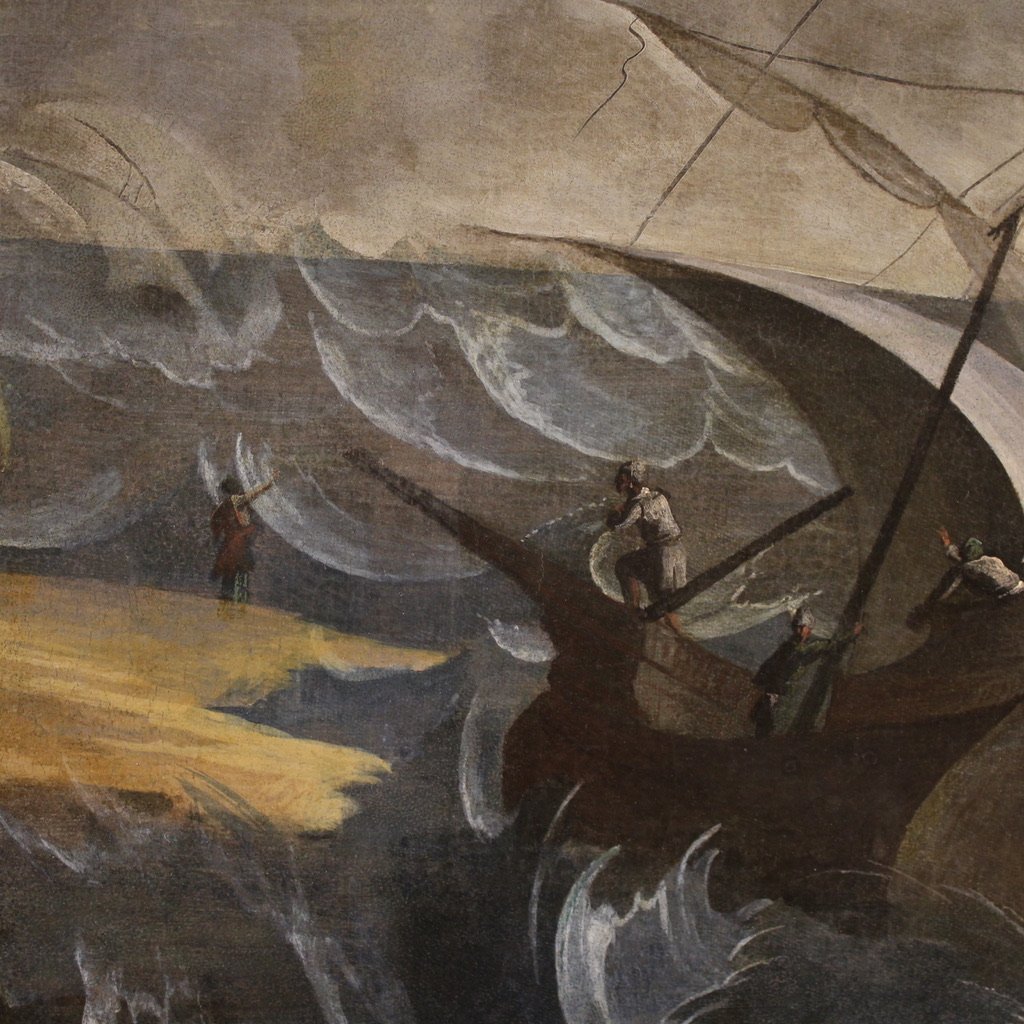 Grande dipinto marina con mare in tempesta del XVII secolo-photo-7