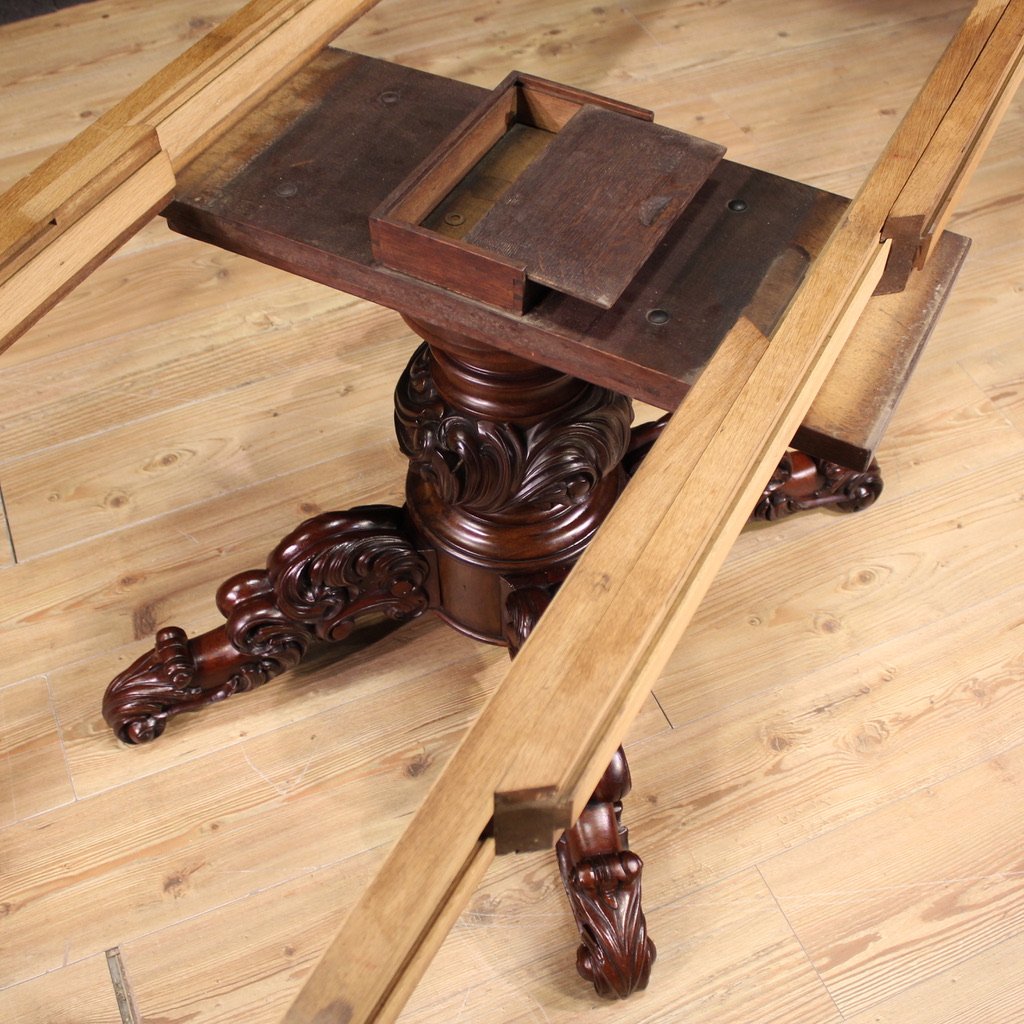 Tavolo allungabile in legno di mogano del XIX secolo-photo-7