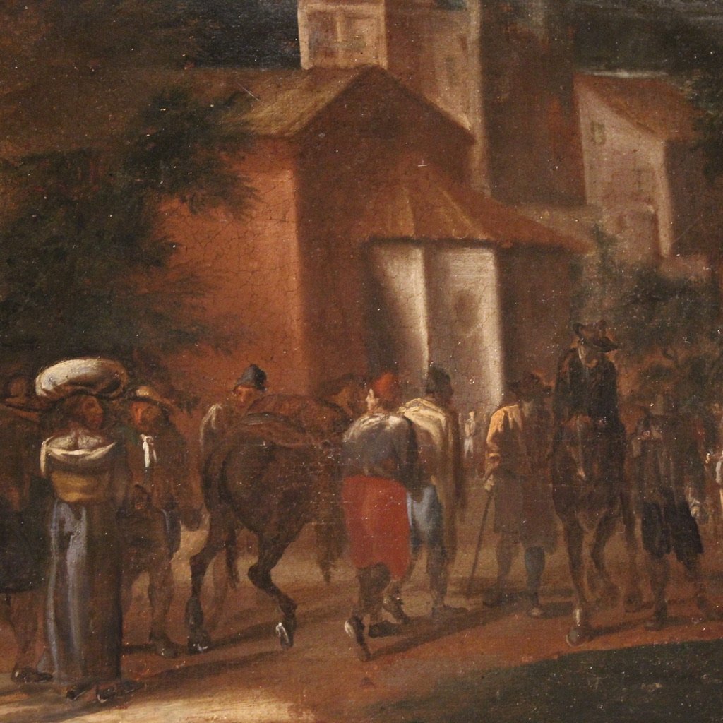 Grande dipinto italiano paesaggio con figure del XVIII secolo-photo-6
