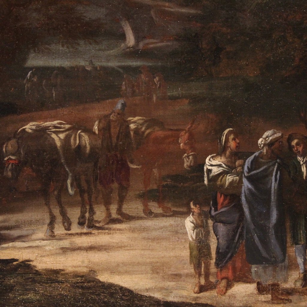 Grande dipinto italiano paesaggio con figure del XVIII secolo-photo-7