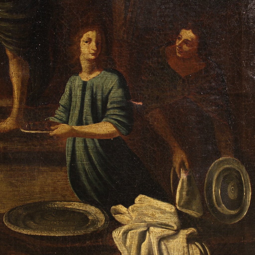 Grande dipinto italiano del XVII secolo, il banchetto di Erode-photo-5