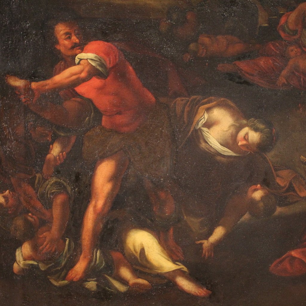 Antico dipinto religioso del XVII secolo, la strage degli innocenti-photo-5
