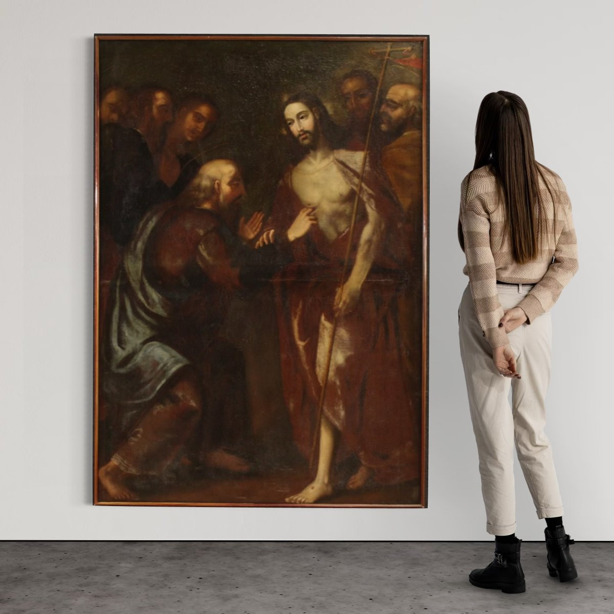 Grande dipinto italiano del XVII secolo, l'incredulità di San Tommaso-photo-2