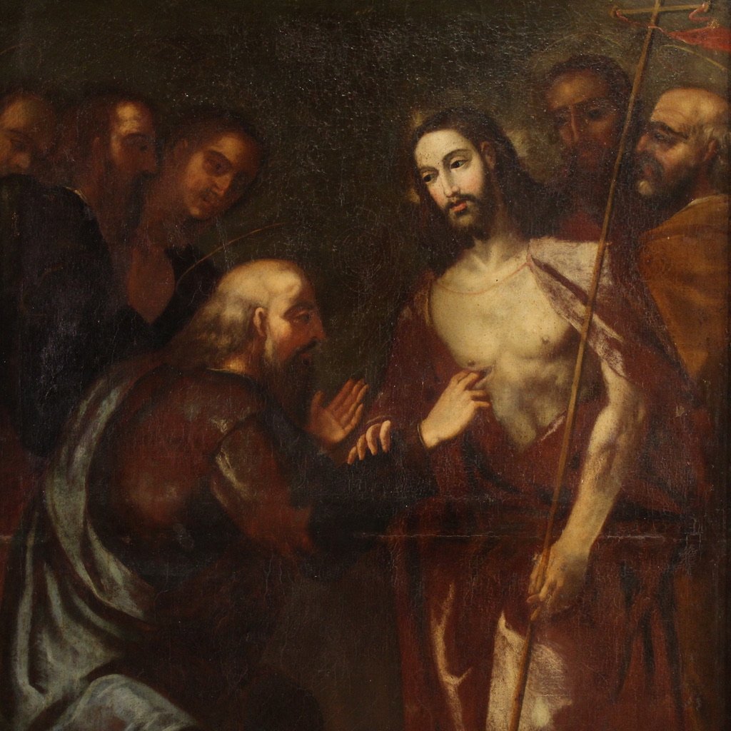 Grande dipinto italiano del XVII secolo, l'incredulità di San Tommaso-photo-3