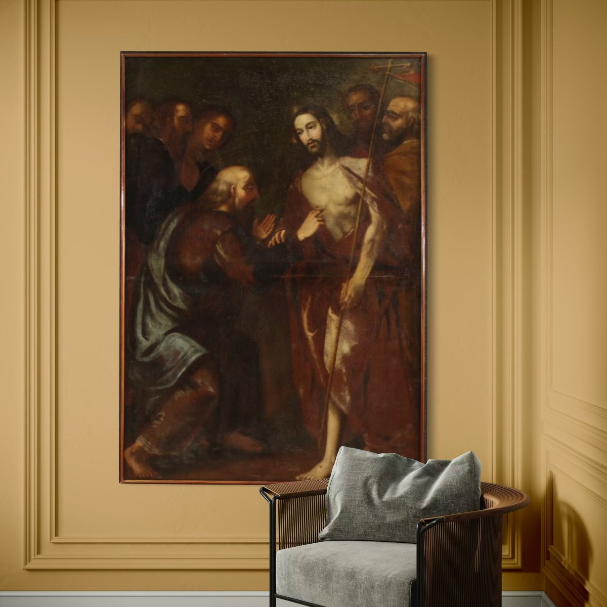 Grande dipinto italiano del XVII secolo, l'incredulità di San Tommaso-photo-1
