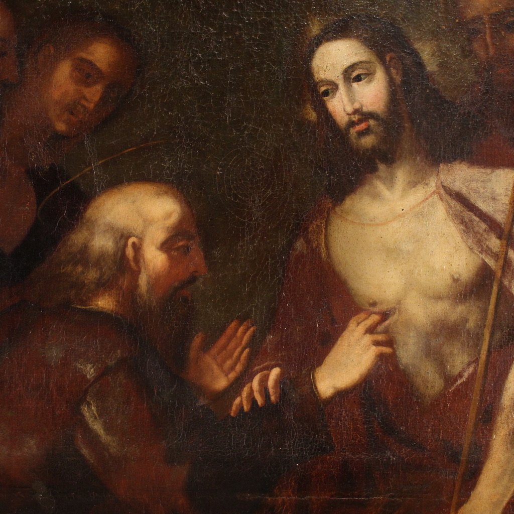 Grande dipinto italiano del XVII secolo, l'incredulità di San Tommaso-photo-2